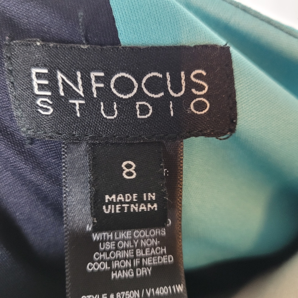 Enfocus Studio Teal Navy Color Block Scuba Stretch Popover Midi Dress Size 8 - Picture 2 of 10